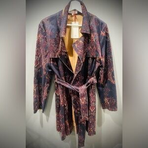 Women’s  Anthropologie Solitaire Paisley Belted Trench Coat Vegan Suede Size L